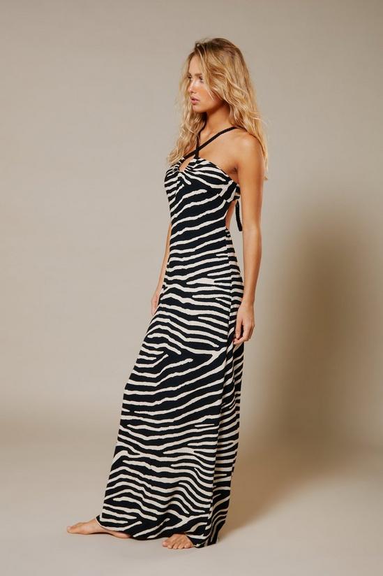 Warehouse Rayon Zebra Rope Halter Neck Maxi Dress 3
