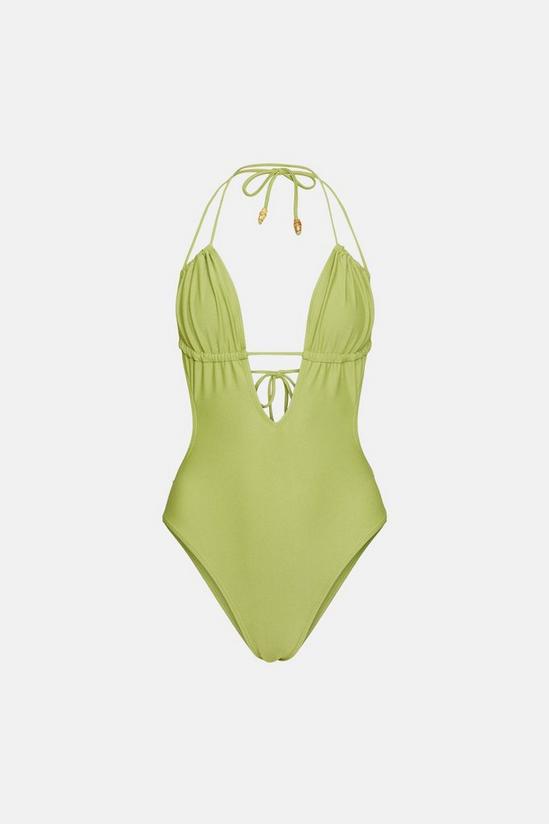 Warehouse Wooden Bead Trim Cut Out Tie Front Swimsuit 4