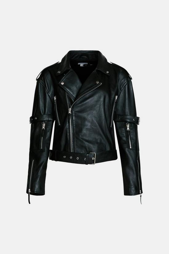 Warehouse Premium Real Leather Buckle Detail Jacket 4