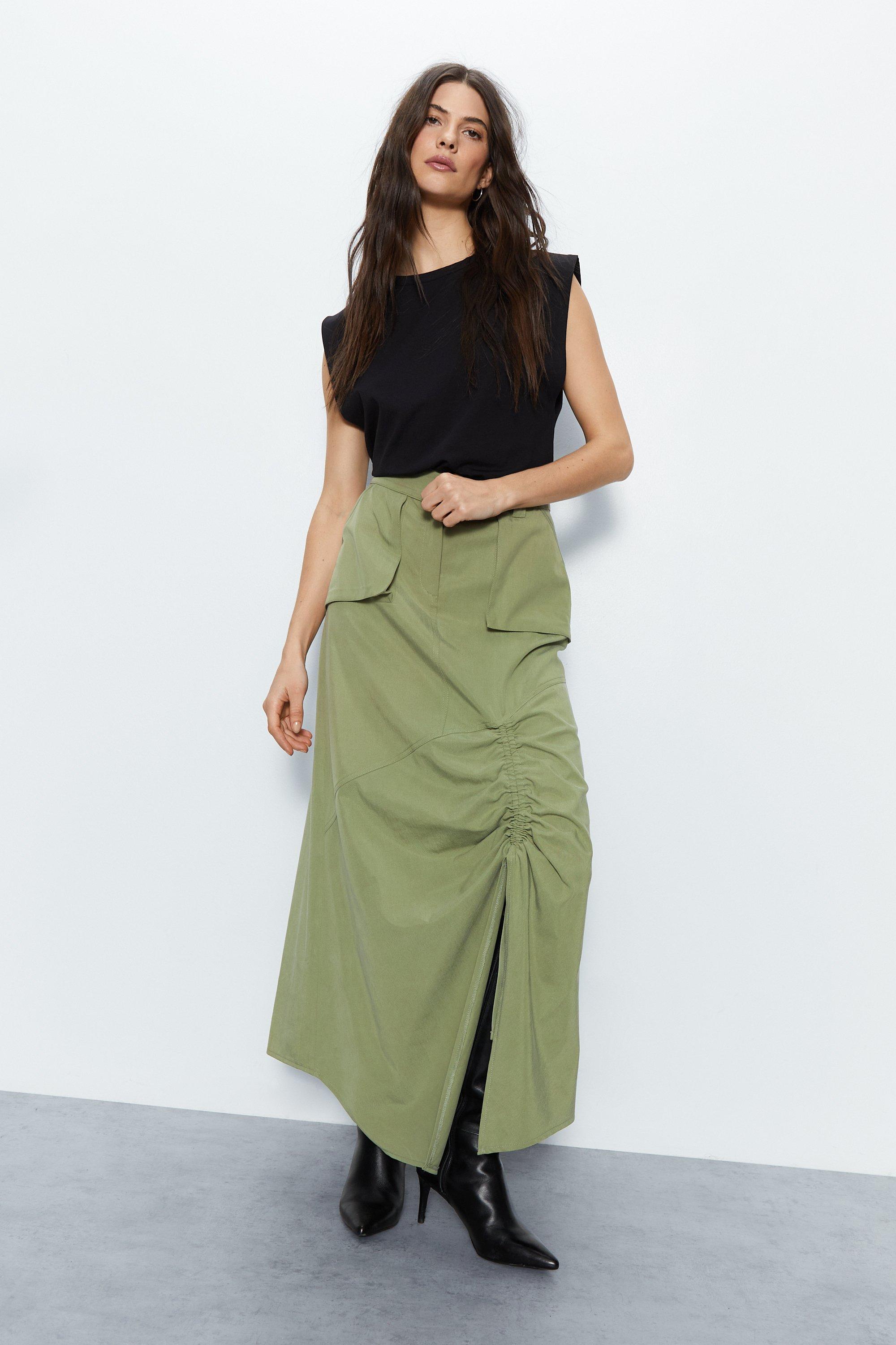 Womens Premium Tailored Maxi Skirt - khaki