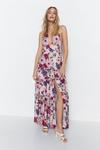 Warehouse Floral Jacquard Halter Plunge Maxi Dress thumbnail 1