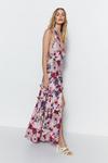 Warehouse Floral Jacquard Halter Plunge Maxi Dress thumbnail 2