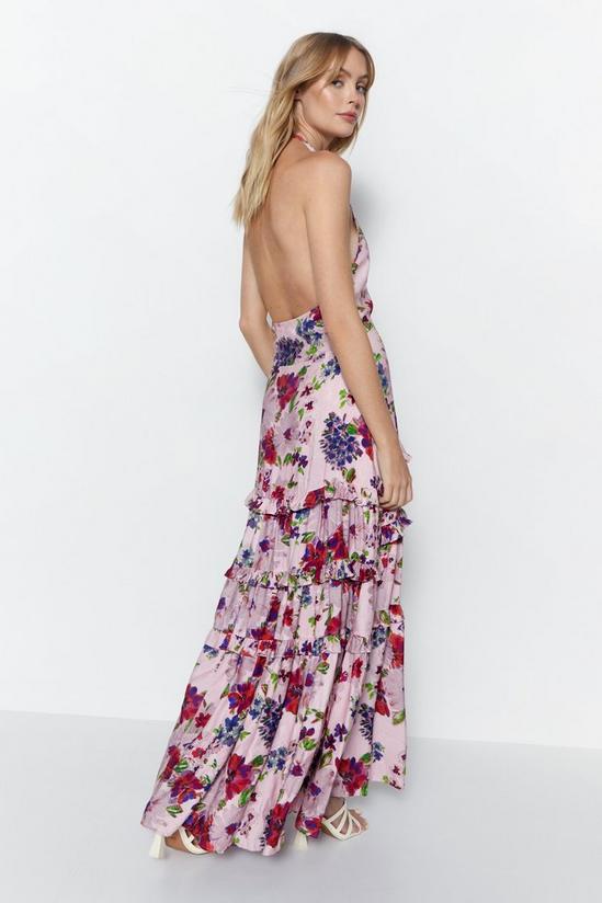 Warehouse Floral Jacquard Halter Plunge Maxi Dress 4