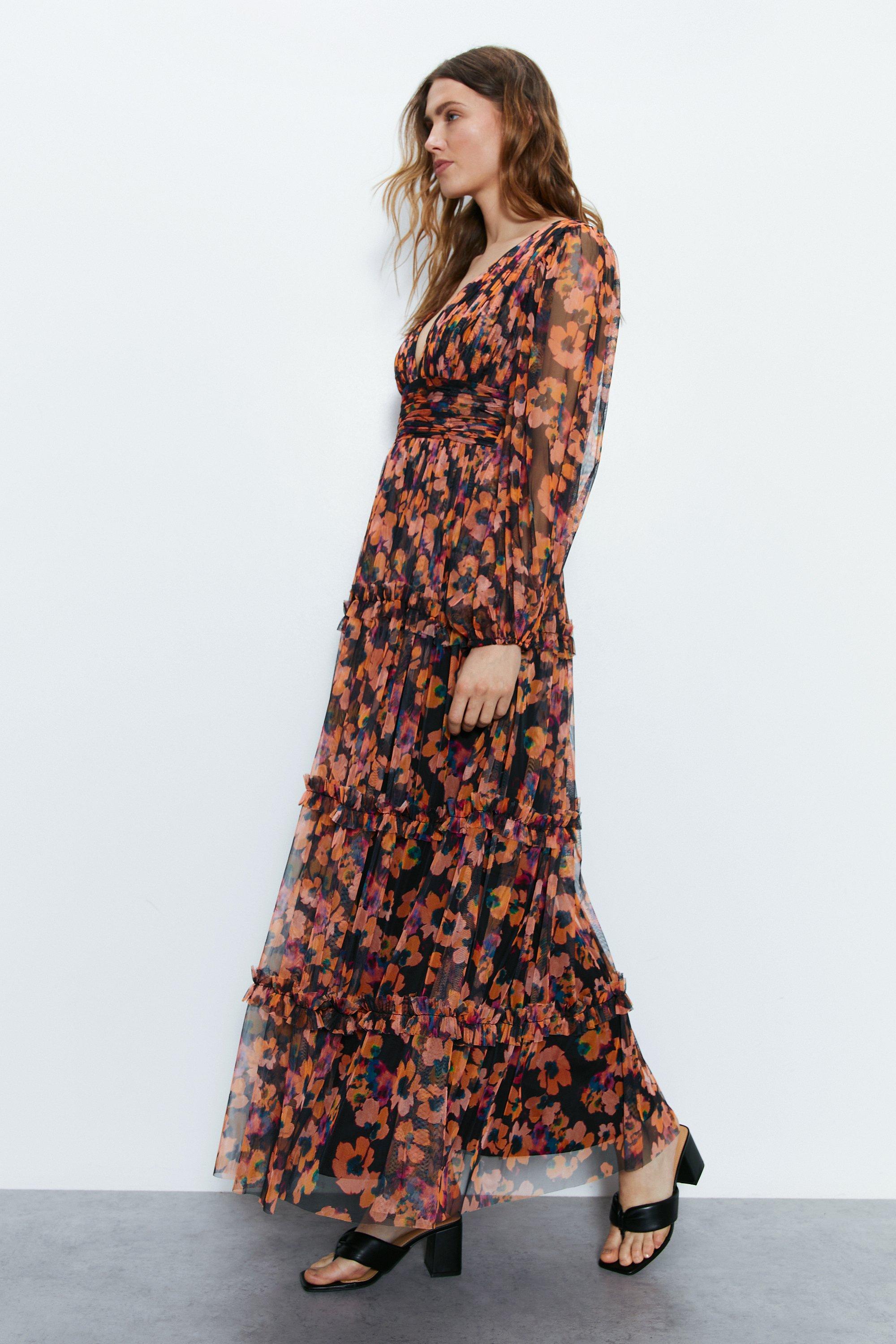 Flocked floral tulle maxi dress, Icône, Long Dresses & Maxi Dresses For  Women