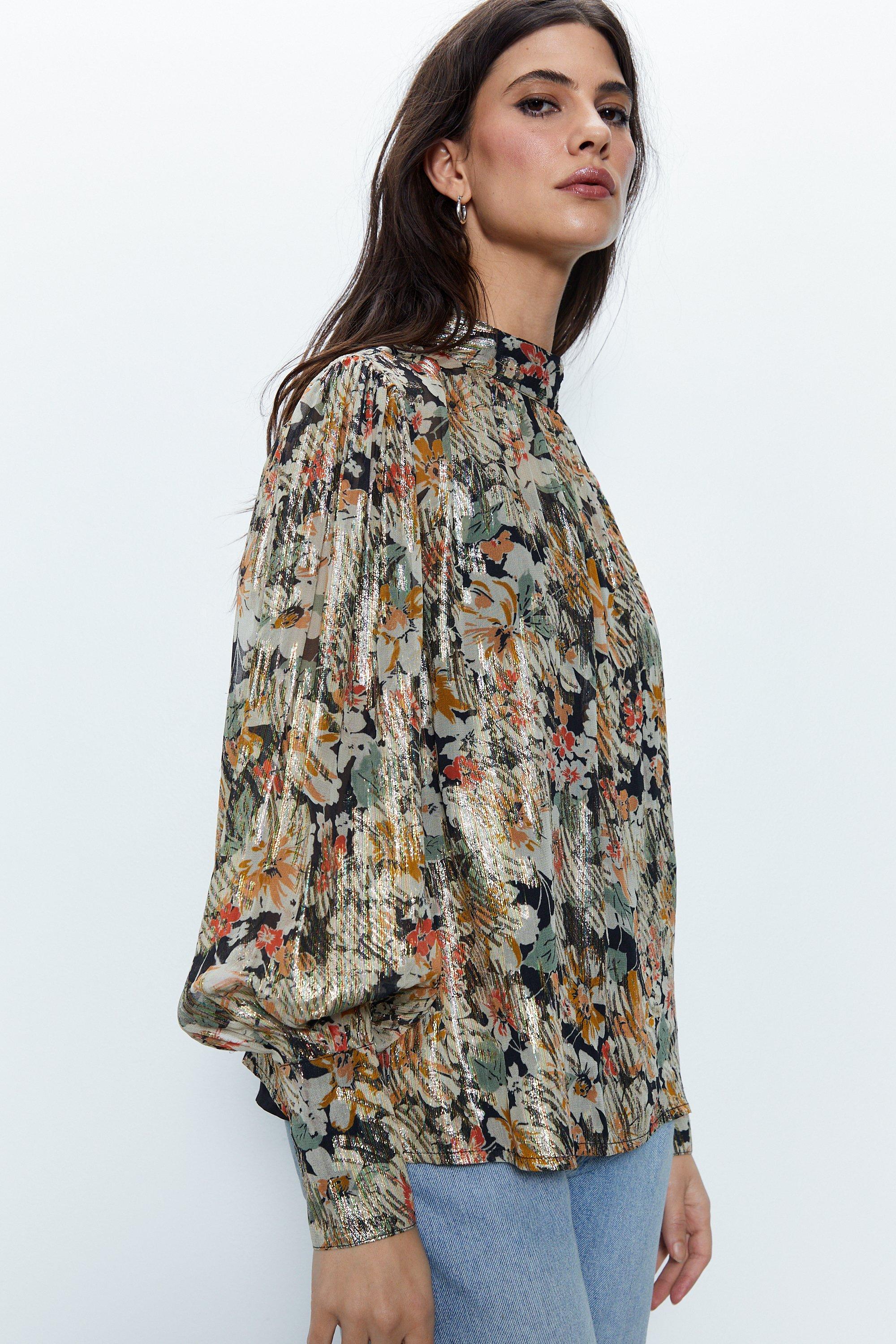 Tops | Sparkle Floral Jacquard Blouse | Warehouse