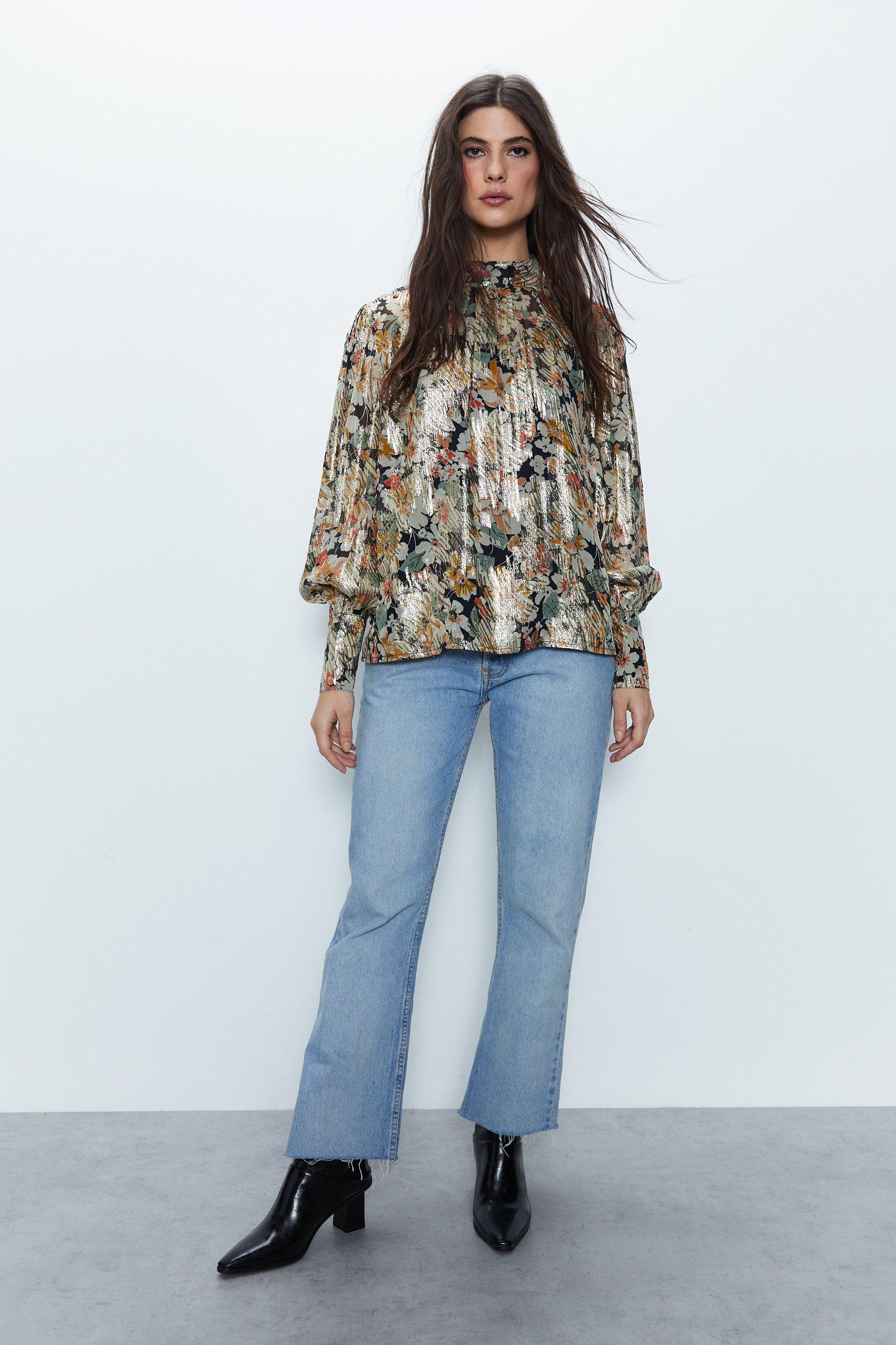 Tops | Sparkle Floral Jacquard Blouse | Warehouse