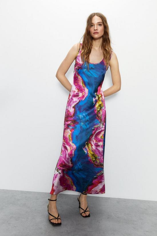 Warehouse Ombre Printed Scoop Neck Satin Midi Slip Dress 1