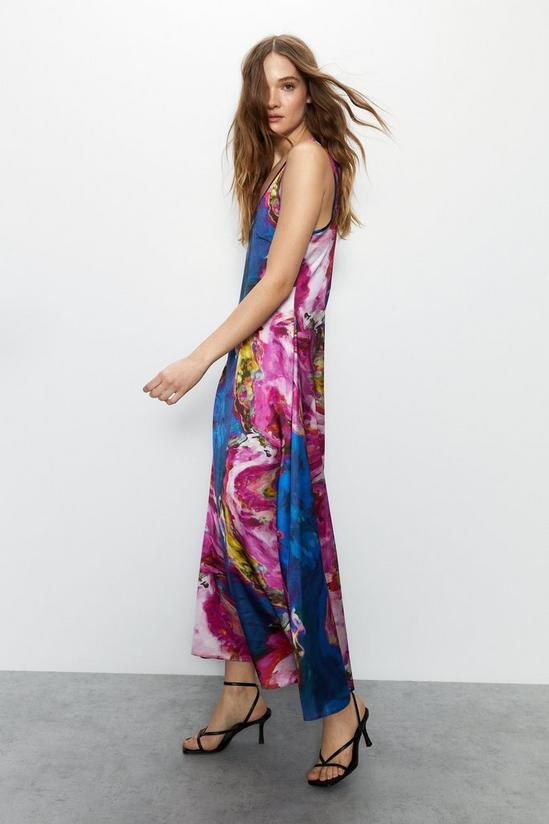 Warehouse Ombre Printed Scoop Neck Satin Midi Slip Dress 3