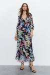 Warehouse Abstract Print Fluted Sleeve Plunge Maxi Dress thumbnail 1