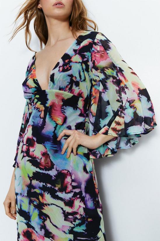 Warehouse Abstract Print Fluted Sleeve Plunge Maxi Dress 2