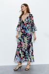 Warehouse Abstract Print Fluted Sleeve Plunge Maxi Dress thumbnail 3