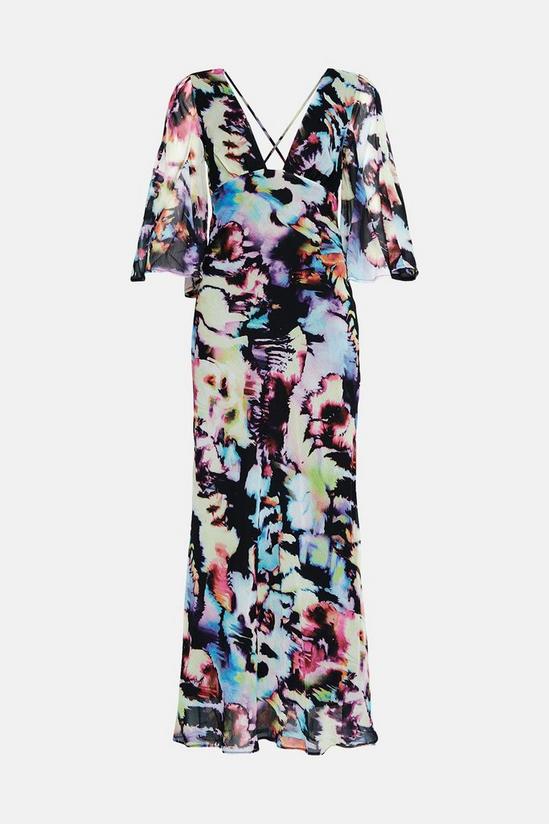 Warehouse Abstract Print Fluted Sleeve Plunge Maxi Dress 5