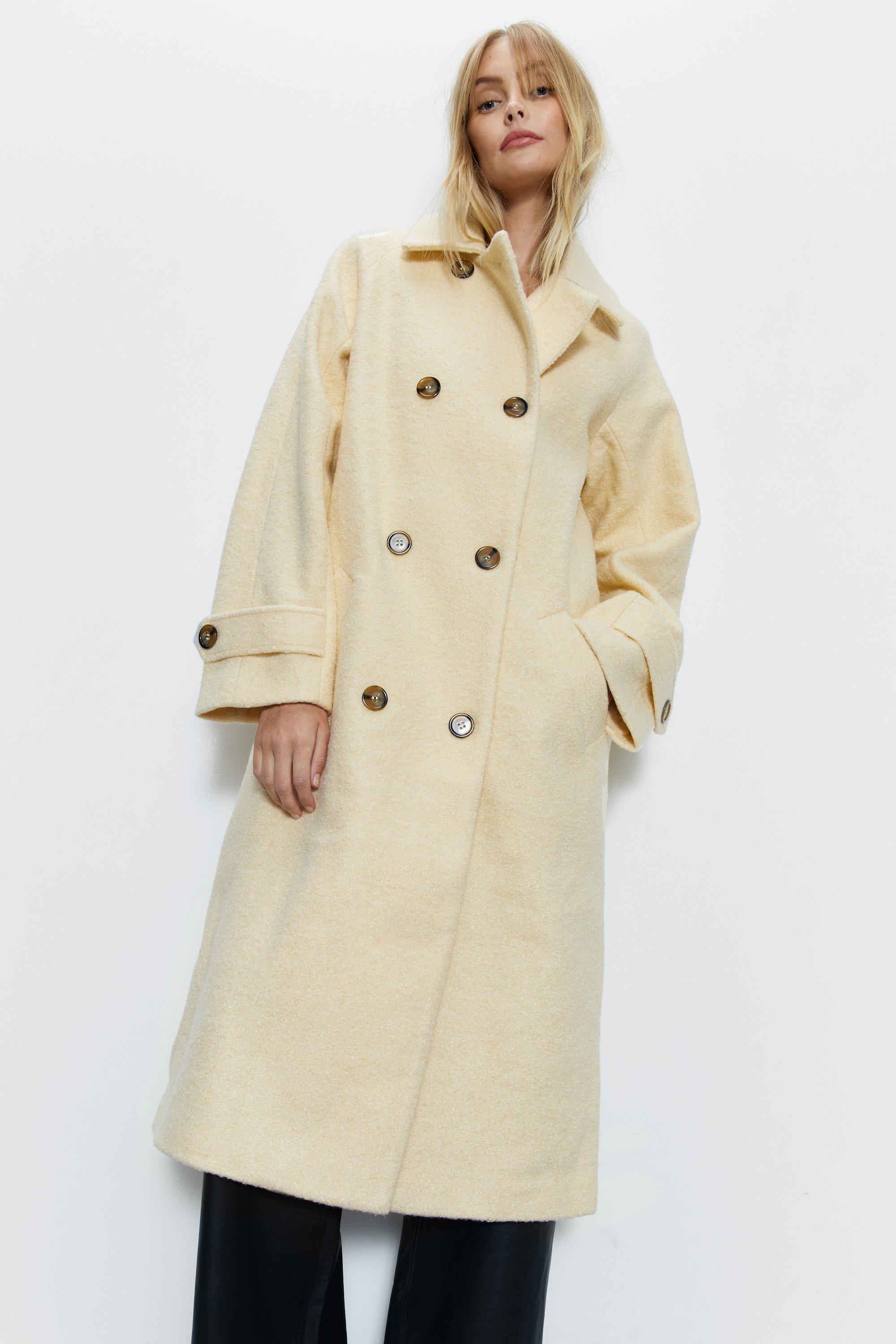 Womens Double Breasted Wool Marl Coat - butter