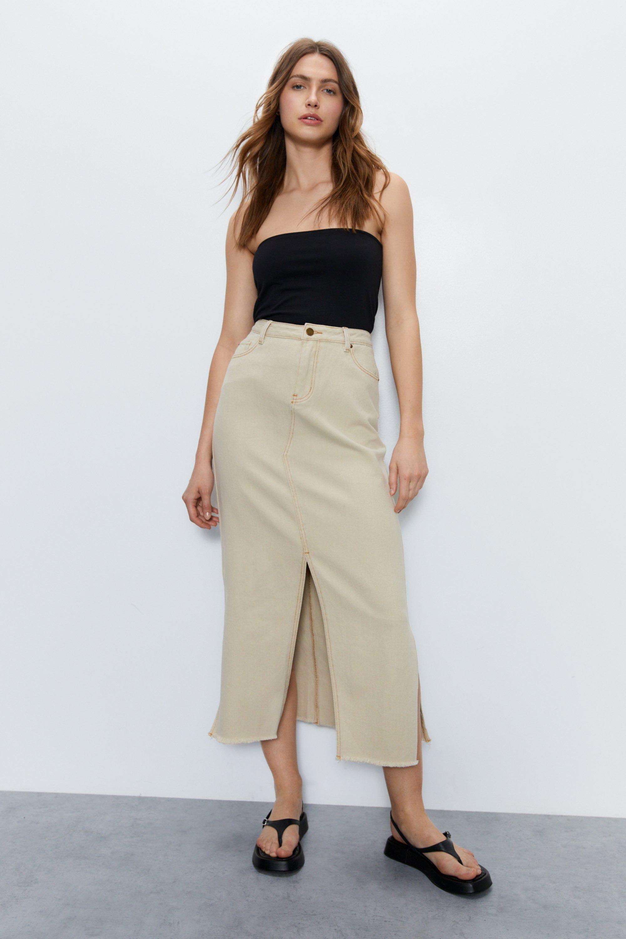 Ecru denim midi on sale skirt