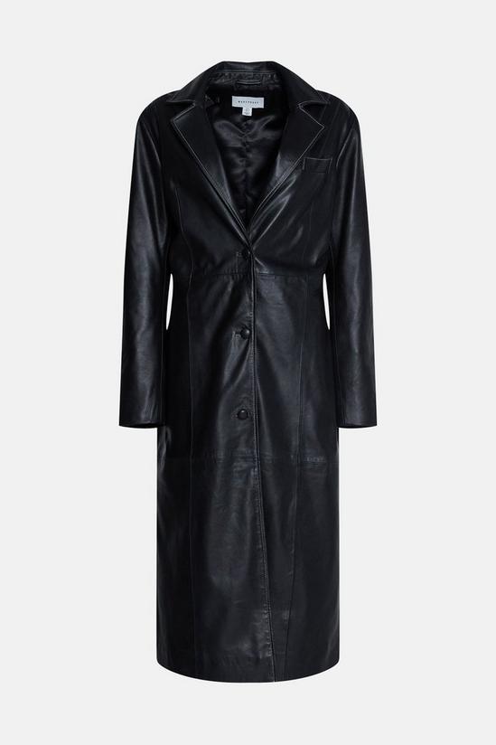 Warehouse Premium Real Leather Contrast Stitch Duster Coat 4