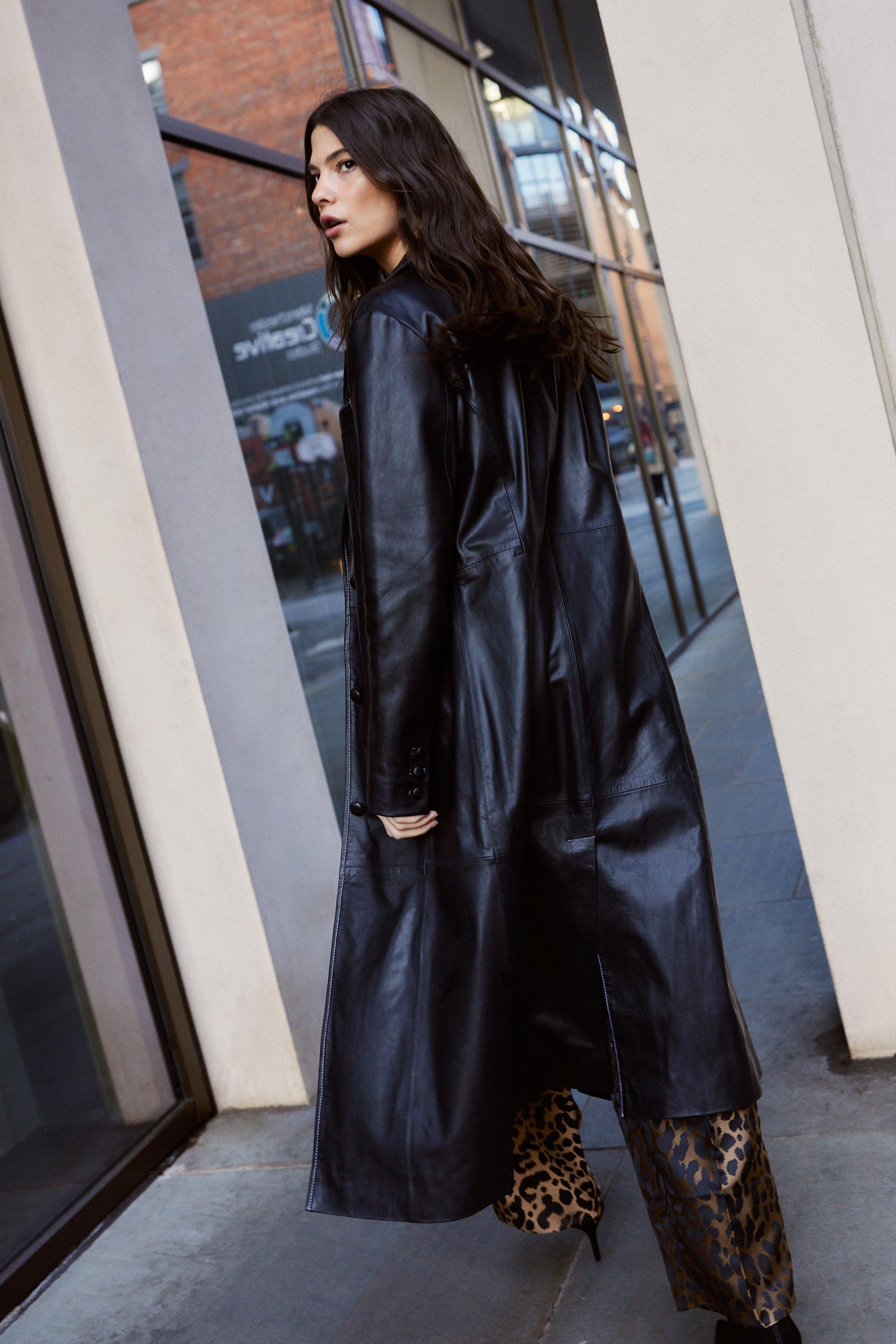 Leather duster coat on sale womens