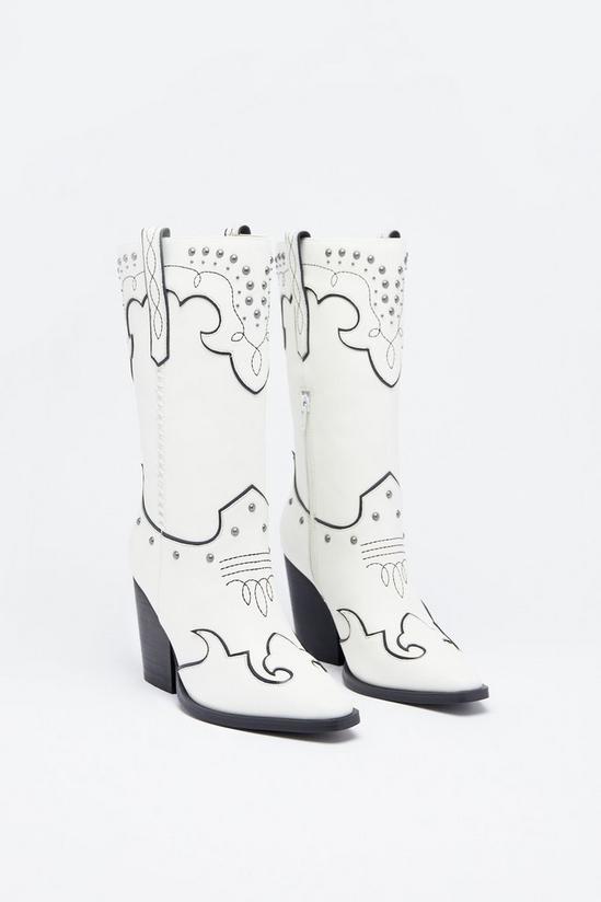 Warehouse Leather Studded Contrast Stitch Cowboy Boot 2