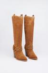Warehouse Suede Harness Detail Knee High Cowboy Boot thumbnail 2