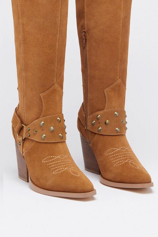 Warehouse Suede Harness Detail Knee High Cowboy Boot 3