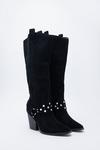 Warehouse Suede Harness Detail Knee High Cowboy Boot thumbnail 2