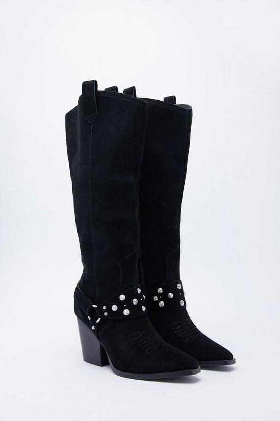 Warehouse Suede Harness Detail Knee High Cowboy Boot 2