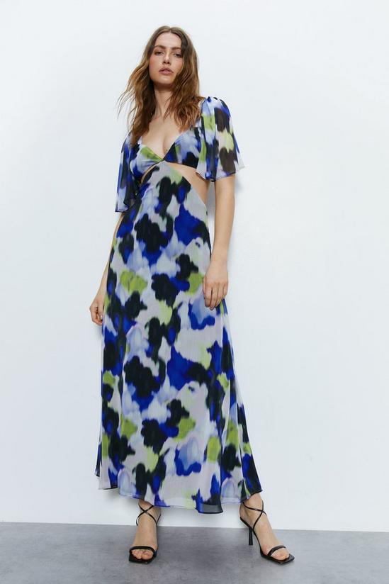 Warehouse Blurred Print Cut Away Midi Dress 1