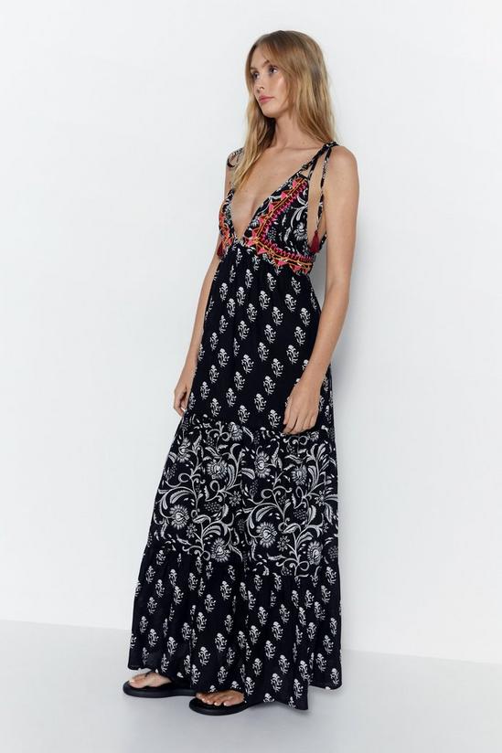 Warehouse Paisley Mixed Print Embroidered Tassel Tie Maxi Dress 3