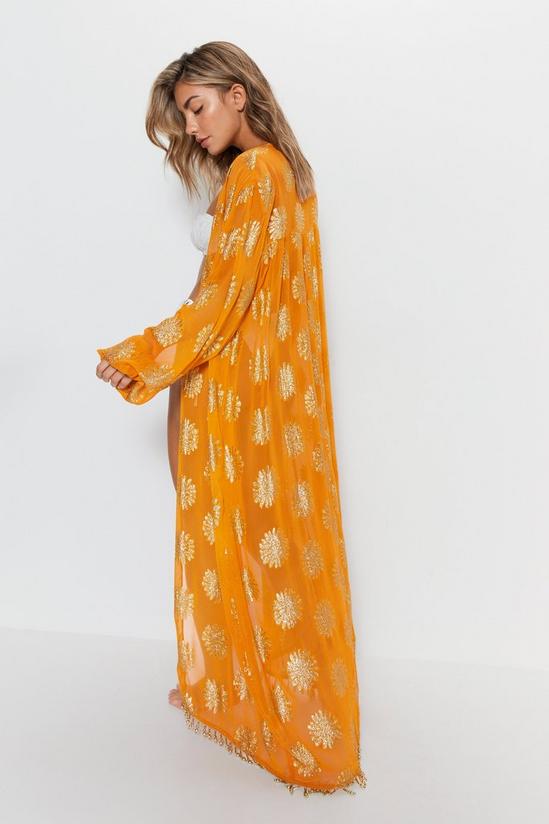 Warehouse Viscose Georgette Glitter Flower Beaded Maxi Cover Up Kimono 4