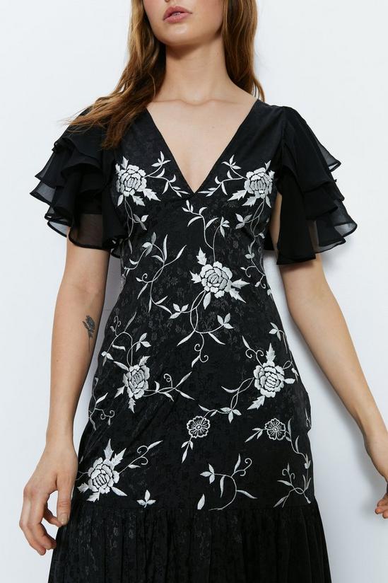 Warehouse Embroidery Ruffle Sleeve Maxi Dress 2
