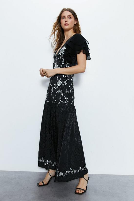 Warehouse Embroidery Ruffle Sleeve Maxi Dress 3