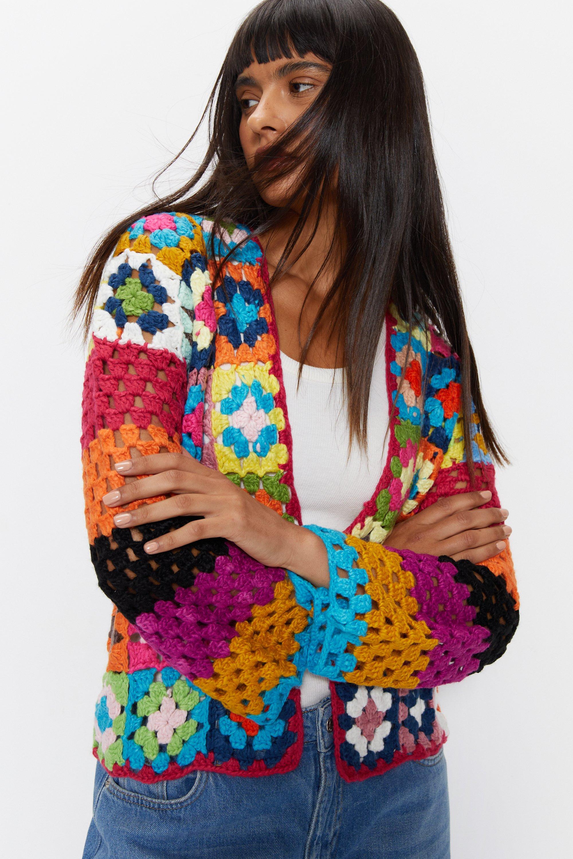 Womens Crochet Multicolor Oversized Cardigan