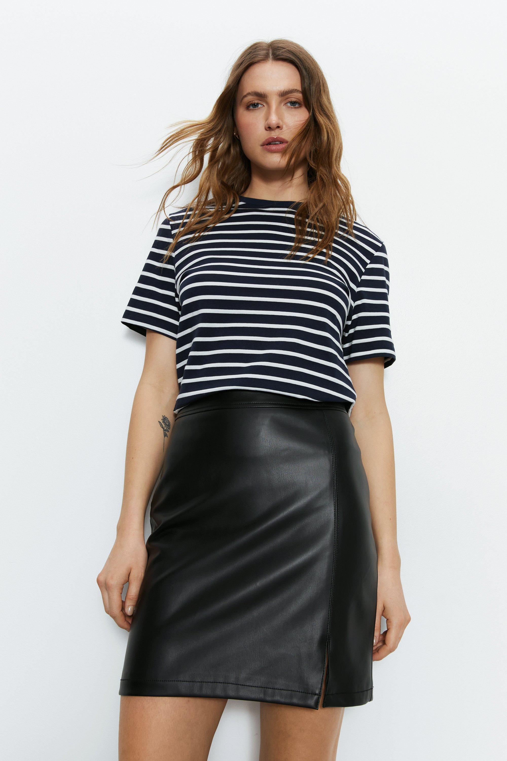 Black leather mini skirt warehouse sale