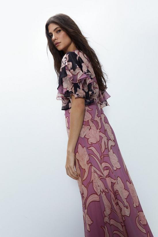Warehouse Shadow Floral Angel Sleeve Midi Dress 4