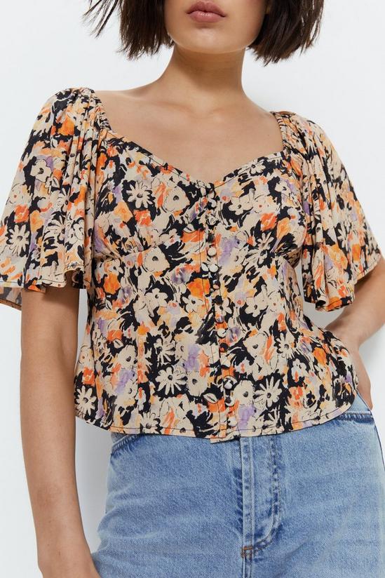Warehouse Floral Angel Sleeve Button Front Top 1