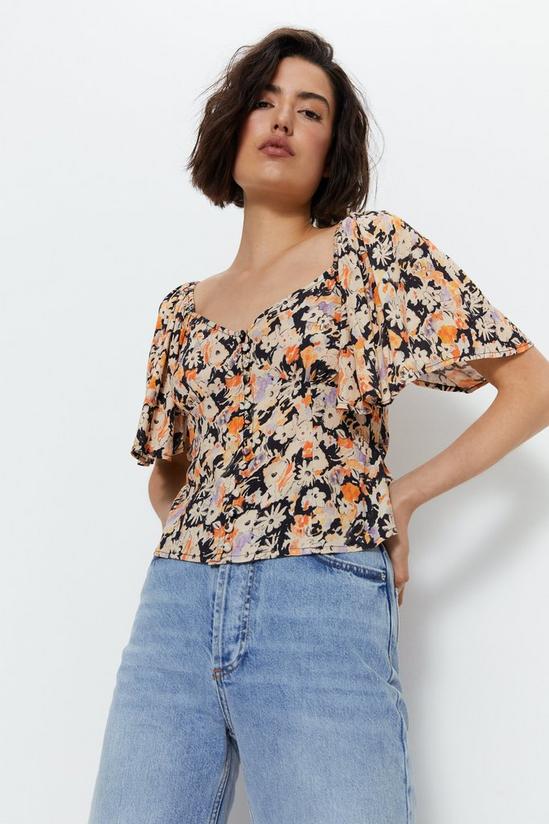 Warehouse Floral Angel Sleeve Button Front Top 3