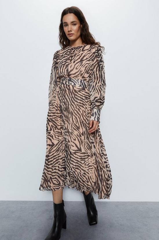 Warehouse Polyester Zebra Pleated Midi Dress 2