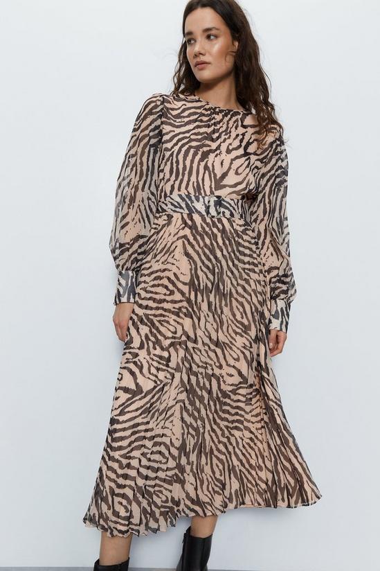 Warehouse Polyester Zebra Pleated Midi Dress 3