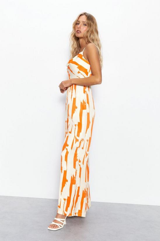 Warehouse Petite Abstract Print Satin Cowl Strappy Jumpsuit 3