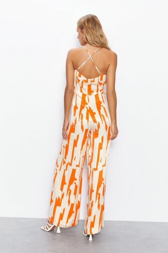 Warehouse Petite Abstract Print Satin Cowl Strappy Jumpsuit 4