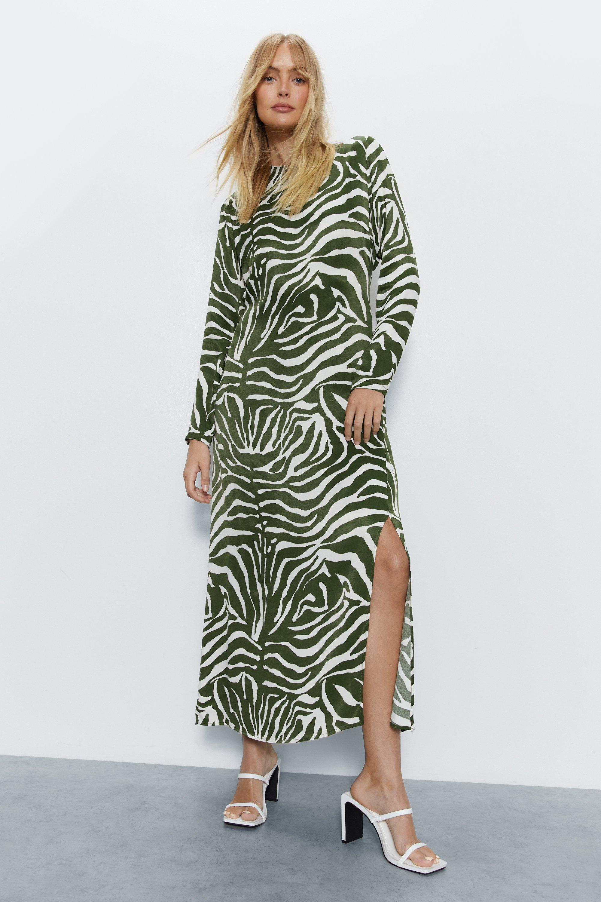 Warehouse green animal outlet print shirt dress