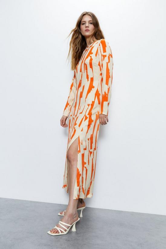 Warehouse Abstract Print Satin Split Column Dress 2