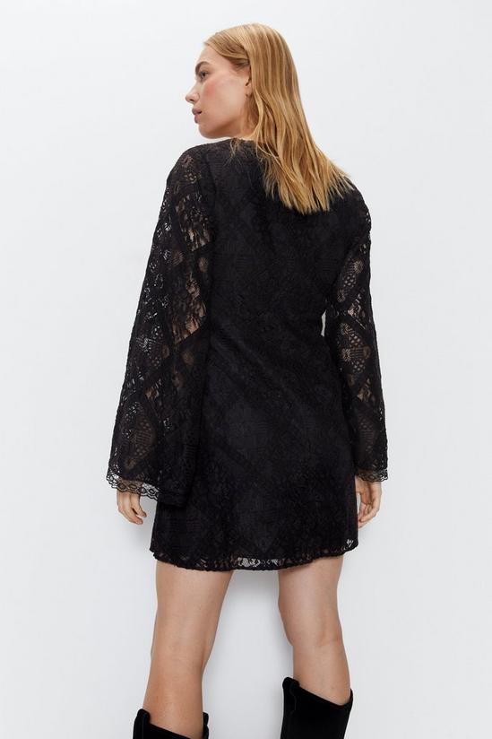 Warehouse Lace Covered Button Flared Sleeve Mini Dress 4