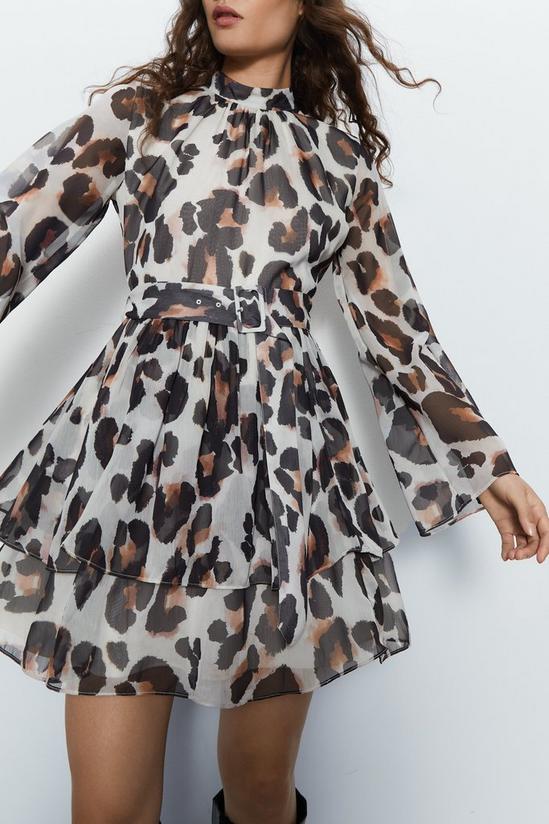 Warehouse Leopard Tiered Chiffon Mini Dress 2