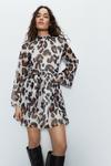 Warehouse Leopard Tiered Chiffon Mini Dress thumbnail 3