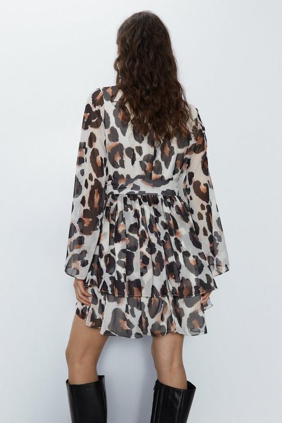 Warehouse Leopard Tiered Chiffon Mini Dress 4