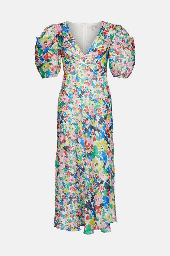 Warehouse Bright Floral Print Puff Sleeve V Neck Dress 4