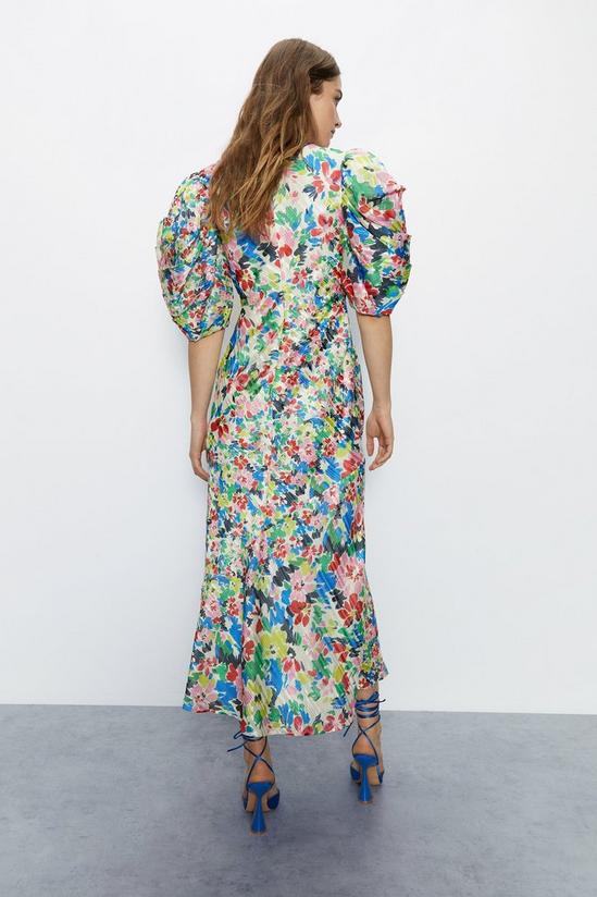 Warehouse Bright Floral Print Puff Sleeve V Neck Dress 5