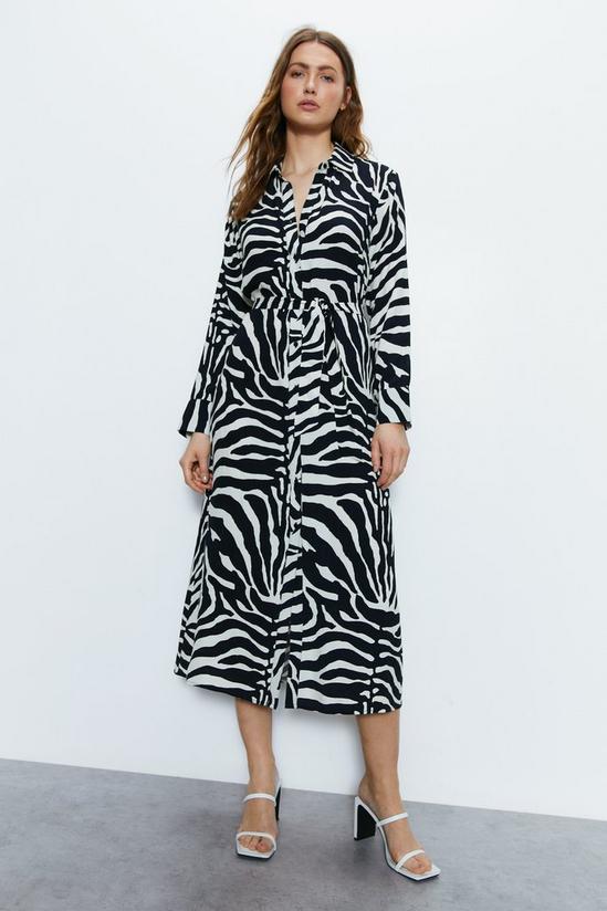 Warehouse Mono Zebra Belted Shirt Dress 1