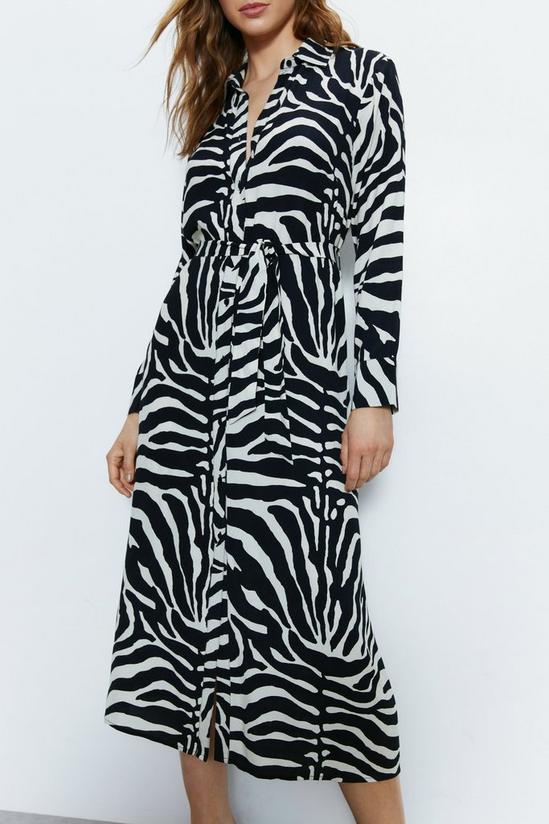 Warehouse Mono Zebra Belted Shirt Dress 2