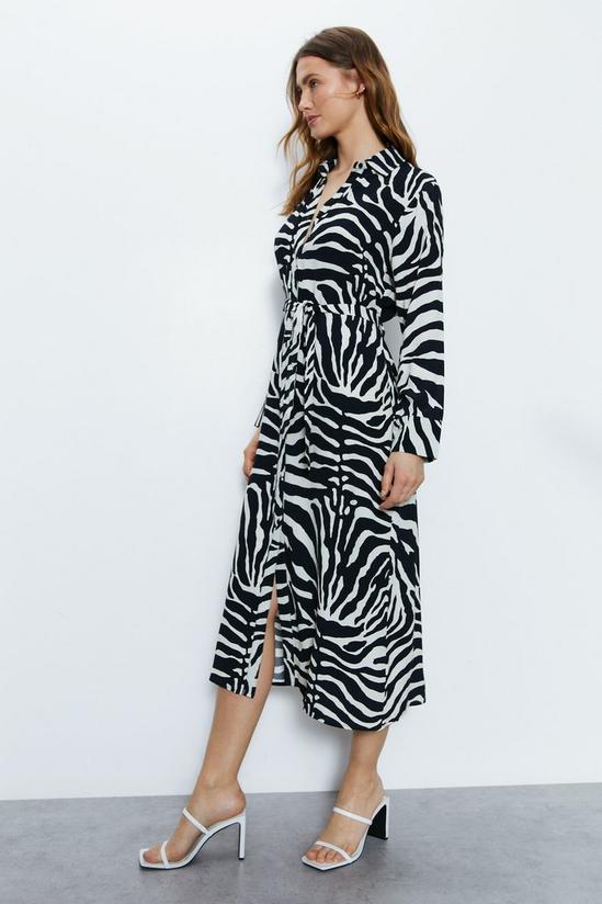 Warehouse Mono Zebra Belted Shirt Dress 3